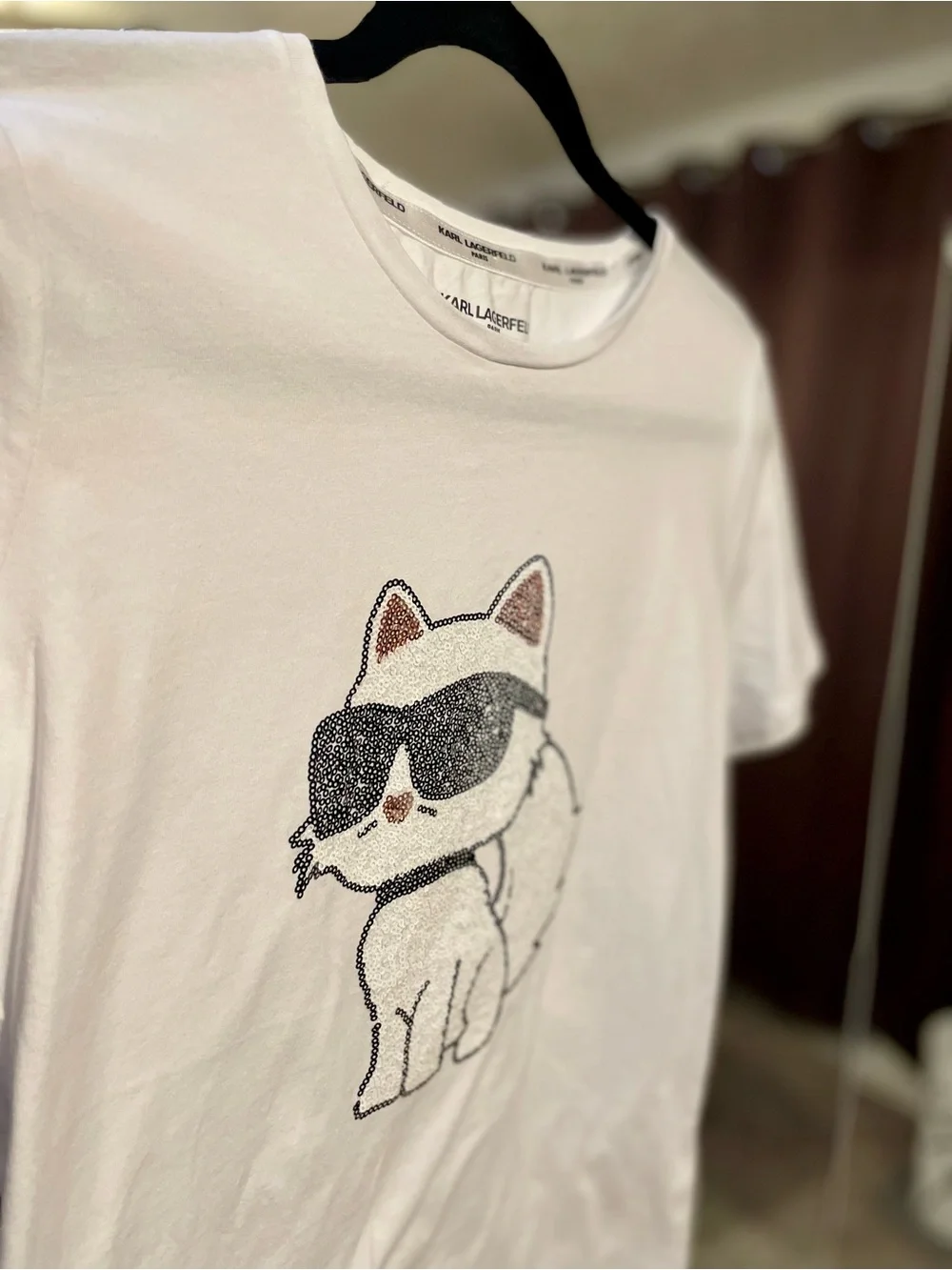 Karl Lagerfeld White Tee Cat Sunglasses Graphic Pet Tee - Casual Cat Shirt